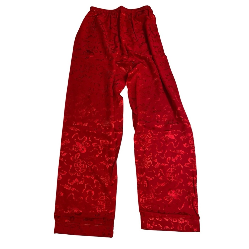 ⁠ASILK 100% Silk Pajamas Set Women M Red Jacquard Brocade Loungewear NWT - Picture 8 of 11